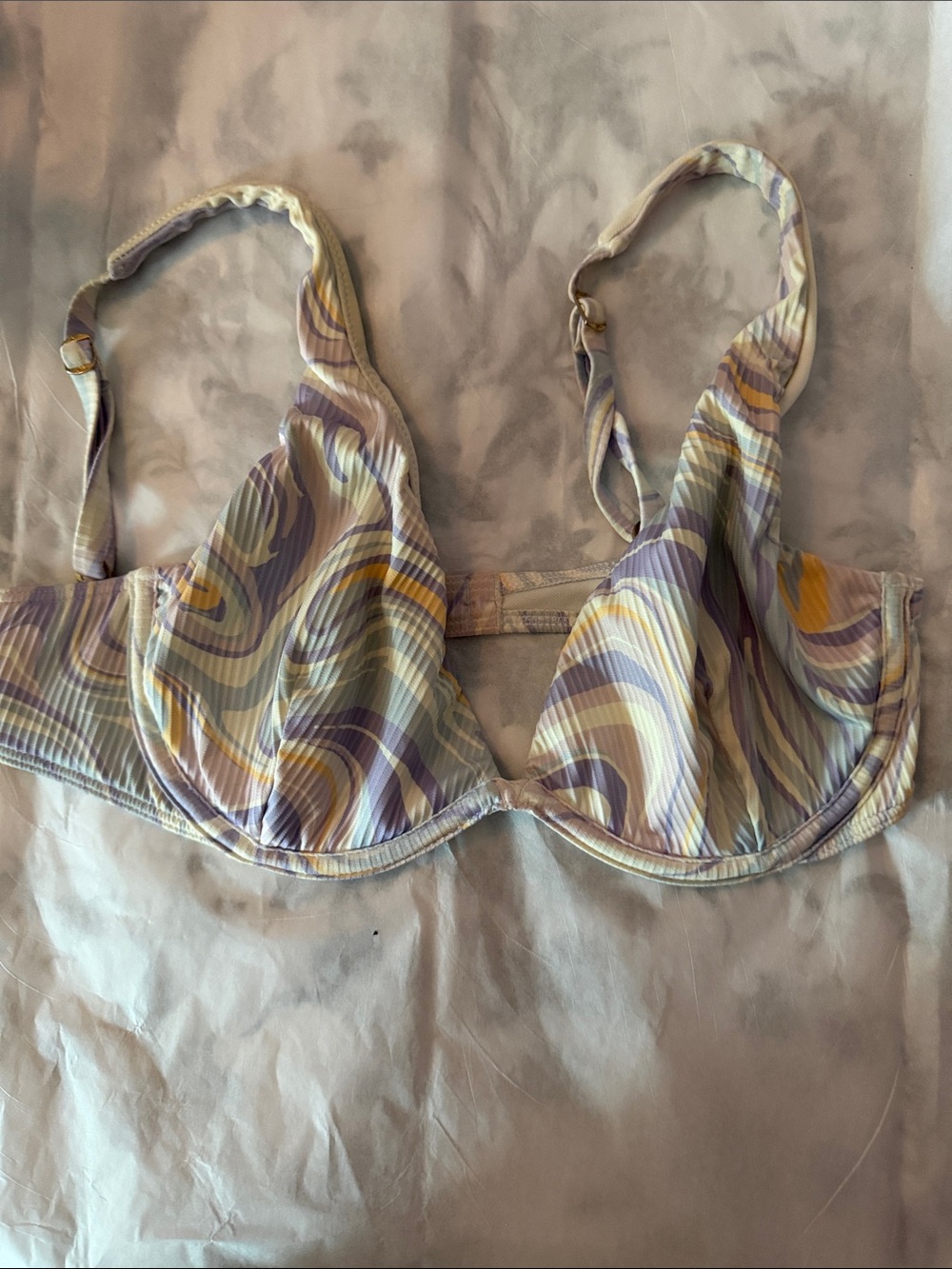 Hollister Swirl Print Bikini Top in Lavender, Yellow, Cream